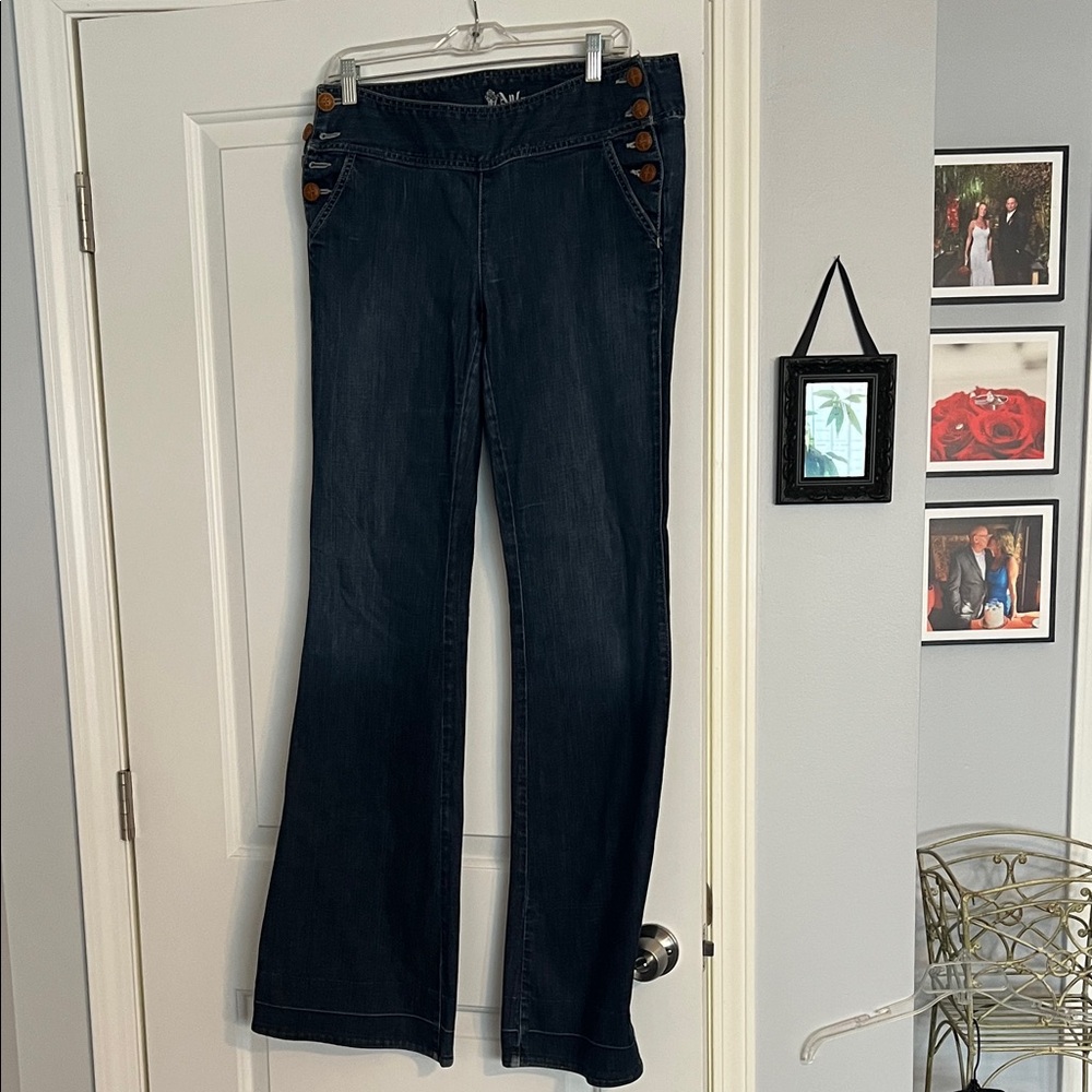Anlo Dark Blue Flare Jeans with Button Accents